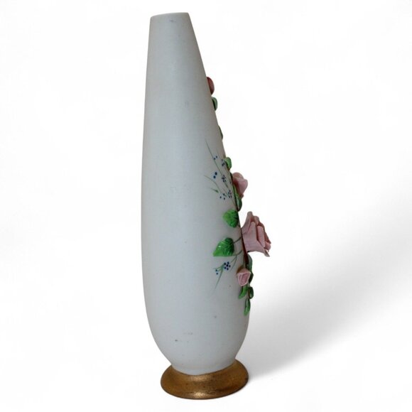 Vintage George Fine China Bud Vase Handpainted Pink Roses Gold Base Banff Japan - Picture 2 of 7